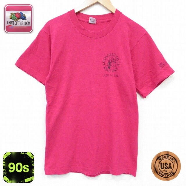 フルーツオブザルーム 90s 半袖Tシャツ ロードレース ピンク メンズM相当 | 古着