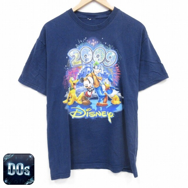 ディズニー 00s 半袖Tシャツ ミッキーグーフィー ネイビー メンズL相当 | 古着