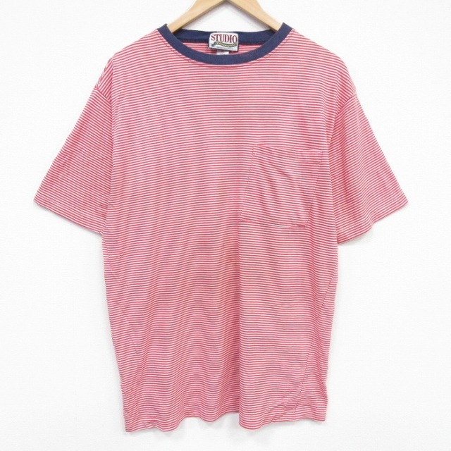 90s 半袖Tシャツ ボーダー レッド メンズXL相当 | 古着