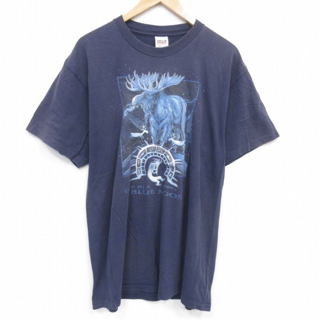 90s 半袖Tシャツ シカフェード ネイビー メンズXL相当 | 古着