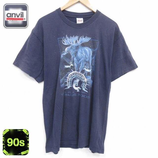 90s 半袖Tシャツ シカフェード ネイビー メンズXL相当 | 古着