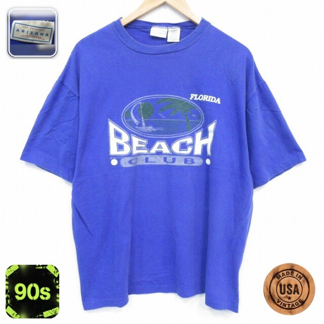 アリゾナジーンズ 90s 半袖Tシャツ ビーチクラブ ブルー メンズXL相当 | 古着
