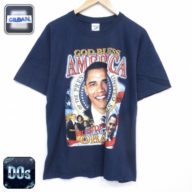 00s 半袖Tシャツ バラクオバマ大統領 ネイビー メンズL相当 | 古着