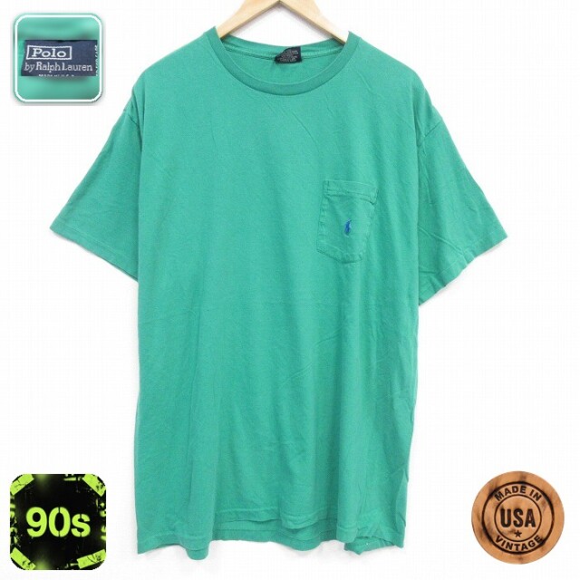 ラルフローレン 90s 半袖Tシャツ ワンポイントロゴ グリーン メンズXL相当 | 古着