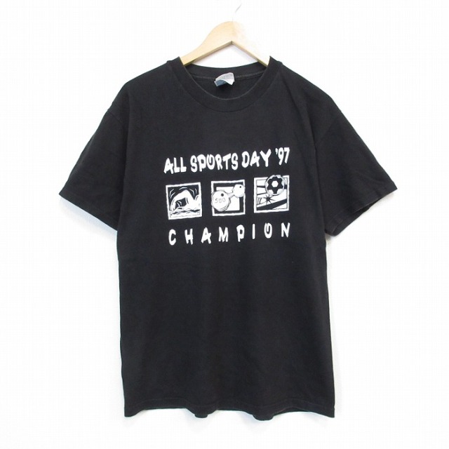 ヘインズ 90s 半袖Tシャツ スポーツ ブラック メンズL相当 | 古着