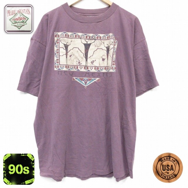 90s 半袖Tシャツ 民族 バーガンディ メンズXL相当 | 古着