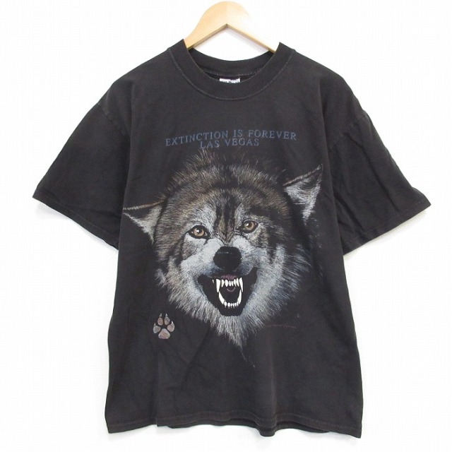 00s 半袖Tシャツ オオカミ ブラック メンズL相当 | 古着
