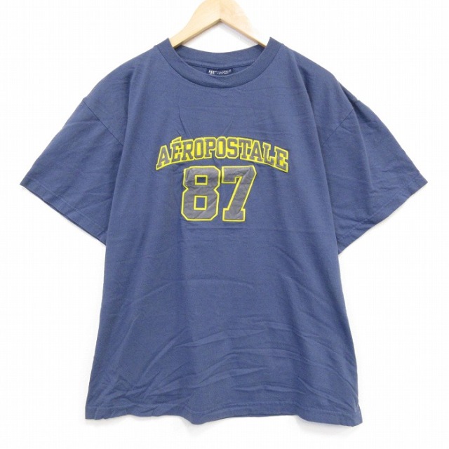 エアロポステール 00s 半袖Tシャツ ビッグロゴ ネイビー メンズXL相当 | 古着