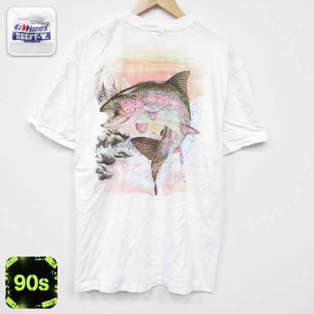 ヘインズ 90s 半袖Tシャツ 魚 ホワイト メンズXL相当 | 古着