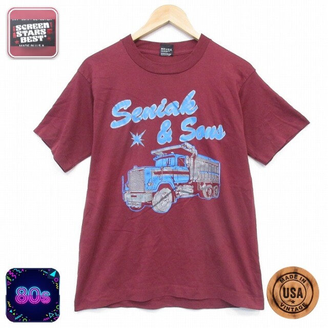 スクリーンスターズ 80s 半袖Tシャツ トラック バーガンディ メンズM相当 | 古着