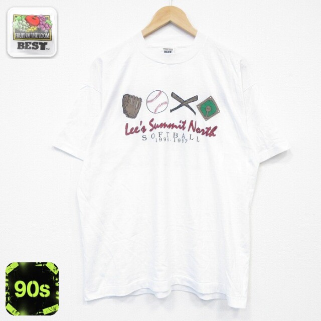 フルーツオブザルーム 90s 半袖Tシャツ ソフトボール ホワイト メンズXL相当 | 古着