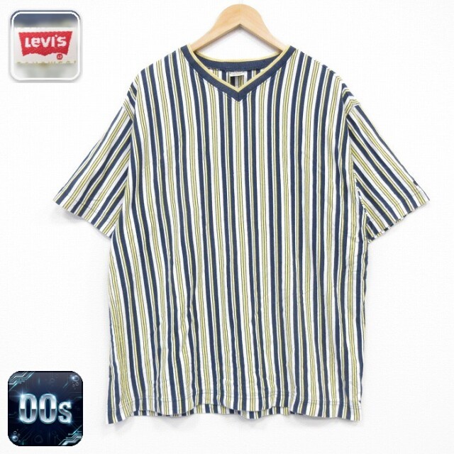 リーバイス 00s 半袖Tシャツ ワンポイントロゴ ネイビーストライプ メンズXL相当 | 古着