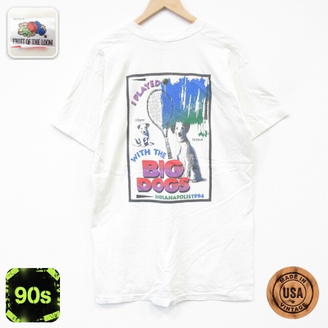 フルーツオブザルーム 90s 半袖Tシャツ 犬 ベージュ メンズL相当 | 古着