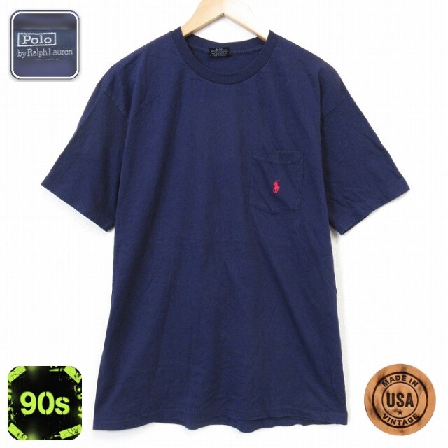 ラルフローレン 90s 半袖Tシャツ ワンポイントロゴ ネイビー メンズL相当 | 古着