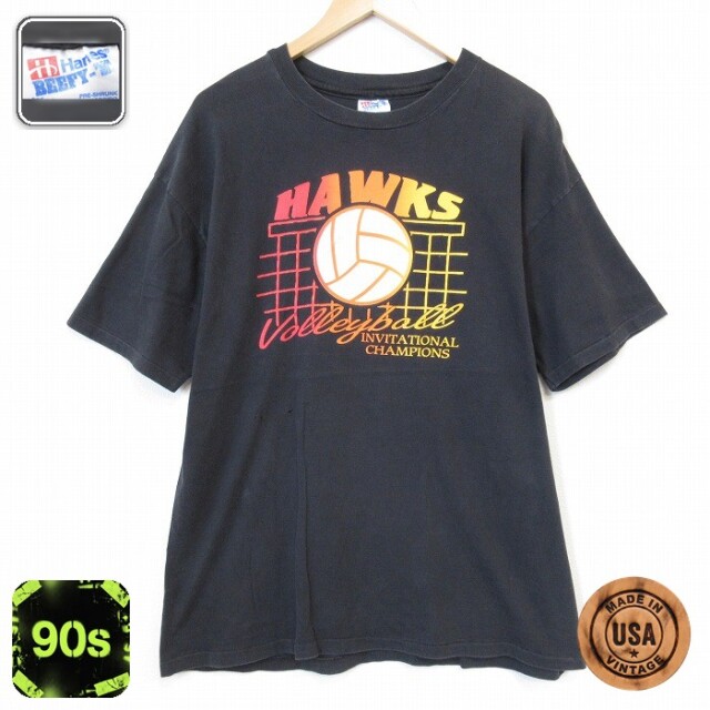 ヘインズ 90s 半袖Tシャツ バレーボール ブラック メンズXL相当 | 古着