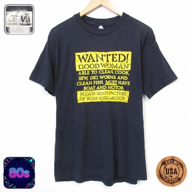80s 半袖Tシャツ メッセージ ブラック メンズL相当 | 古着