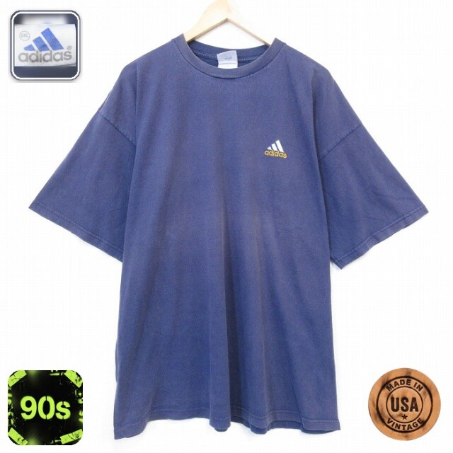 【20%OFF】アディダス 90s 半袖Tシャツ ワンポイントロゴ ネイビー メンズXL相当 | 古着