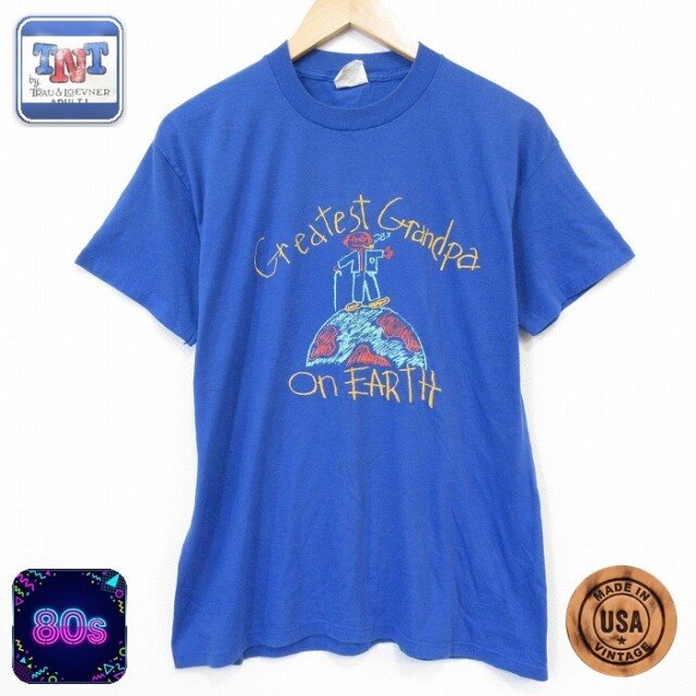 80s 半袖Tシャツ 地球 ブルー メンズL相当 | 古着