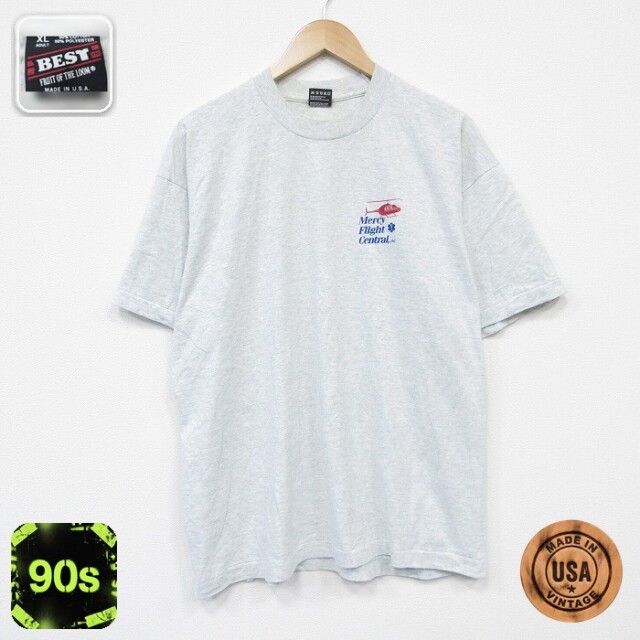 フルーツオブザルーム 90s 半袖Tシャツ ヘリコプター グレー メンズXL相当 | 古着