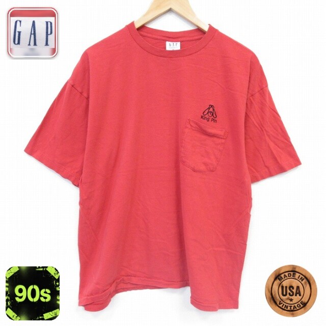 【20%OFF】ギャップ 90s 半袖Tシャツ 胸ポケット付き レッド メンズXL相当 | 古着