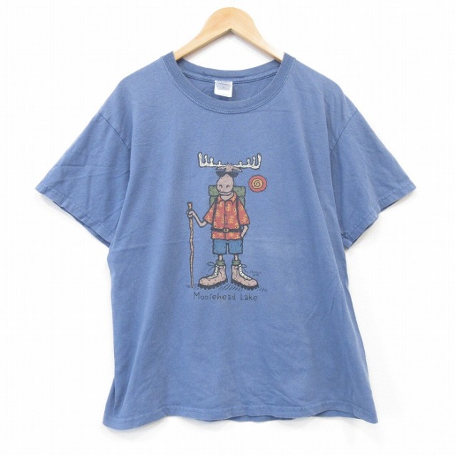 00s 半袖Tシャツ シカ ネイビー メンズXL相当 | 古着