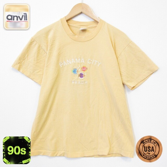 90s 半袖Tシャツ パナマ刺繍 イエロー メンズL相当 | 古着