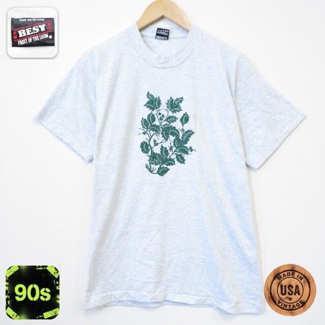 フルーツオブザルーム 90s 半袖Tシャツ 花 グレー メンズL相当 | 古着