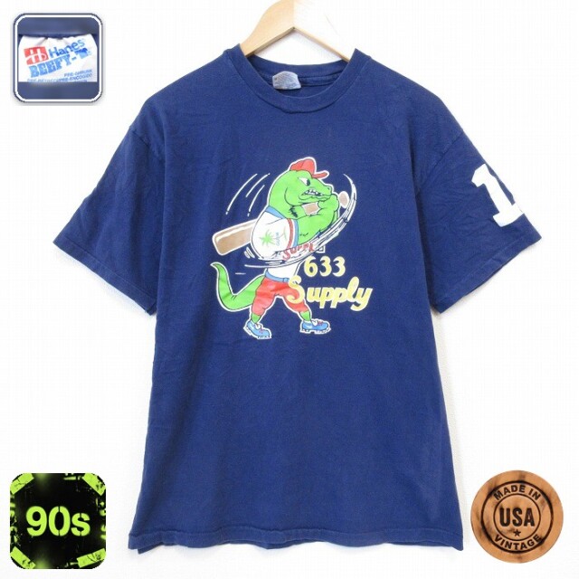 ヘインズ 90s 半袖Tシャツ ワニ ネイビー メンズL相当 | 古着