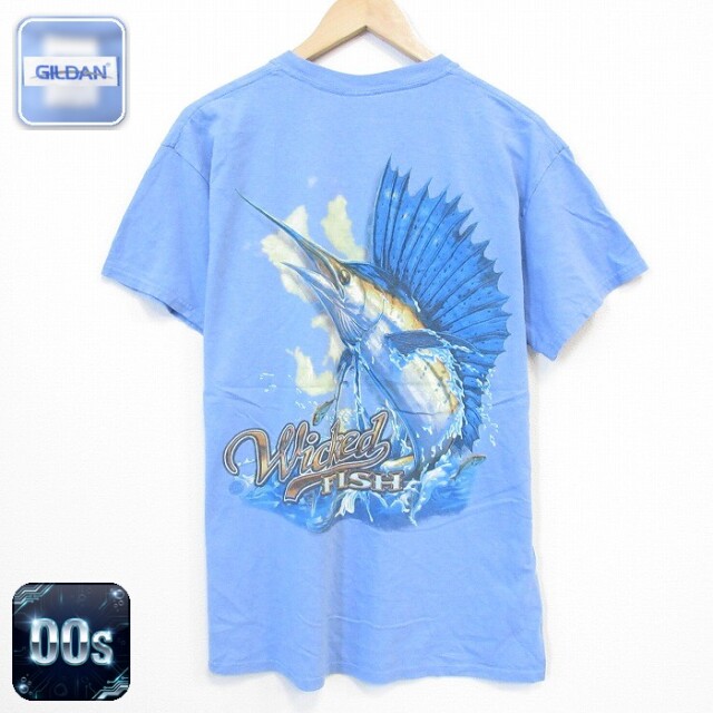 00s 半袖Tシャツ 魚 ライトブルー メンズL相当 | 古着