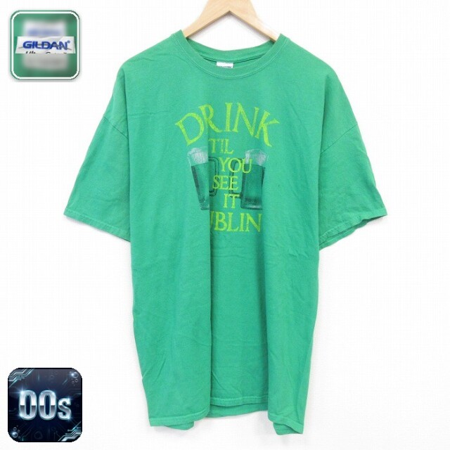 00s 半袖Tシャツ ドリンク グリーン メンズXL相当 | 古着