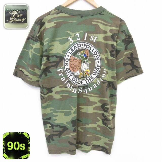 90s 半袖Tシャツ USエアフォース ウッドランドカモ カーキ メンズL相当 | 古着