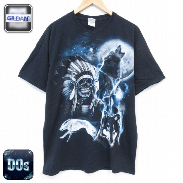 00s 半袖Tシャツ スカルオオカミ ブラック メンズXL相当 | 古着