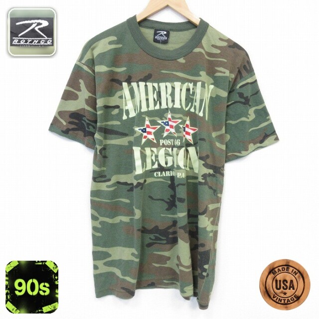 ロスコ 90s 半袖Tシャツ ウッドランドカモ カーキ メンズL相当 | 古着