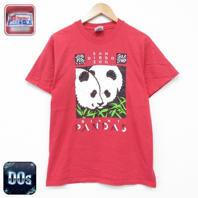 ヘインズ 00s 半袖Tシャツ パンダ レッド メンズM相当 | 古着