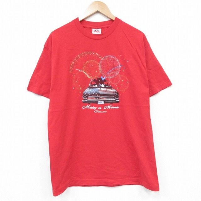 ディズニー 00s 半袖Tシャツ ミッキー ミニー レッド メンズL相当 | 古着