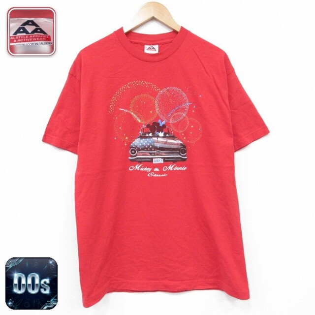 【20%OFF】ディズニー 00s 半袖Tシャツ ミッキー ミニー レッド メンズL相当 | 古着