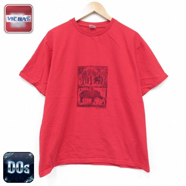 00s 半袖Tシャツ イノシシ ゾウ レッド メンズL相当 | 古着