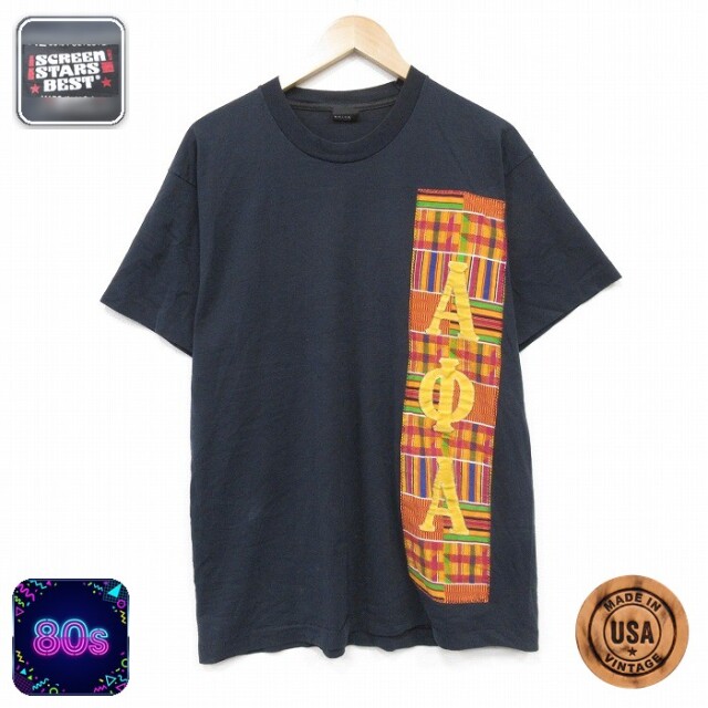 スクリーンスターズ 80s 半袖Tシャツ ギリシャ文字 ブラック メンズL相当 | 古着