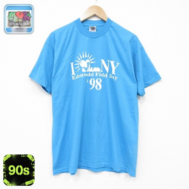 フルーツオブザルーム 90s 半袖Tシャツ NY ライトブルー メンズXL相当 | 古着