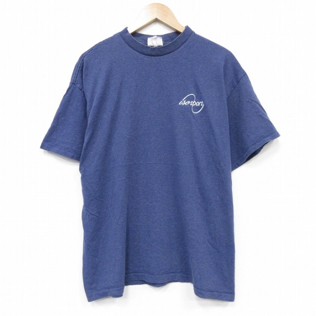 90s 半袖Tシャツ isosport ネイビーボーダー メンズXL相当 | 古着