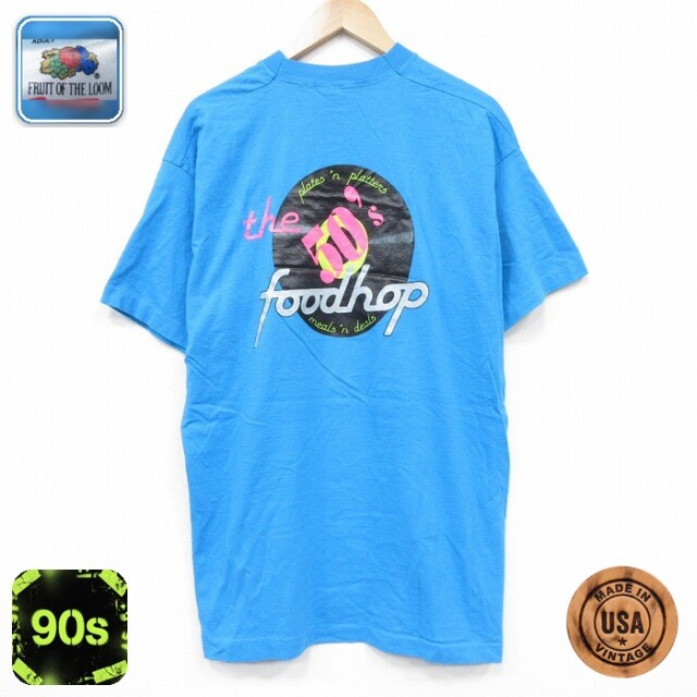 フルーツオブザルーム 90s 半袖Tシャツ レコード ライトブルー メンズL相当 | 古着