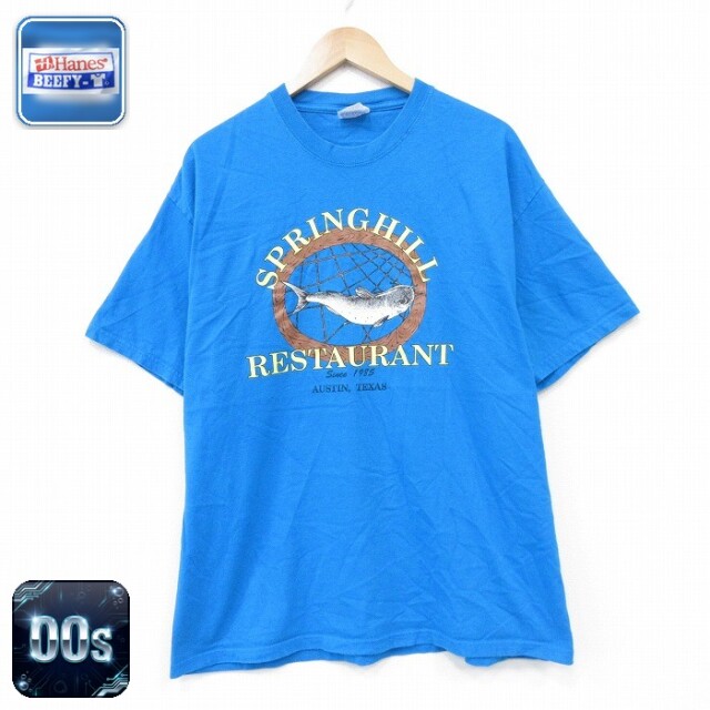 ヘインズ 00s 半袖Tシャツ レストラン ライトブルー メンズL相当 | 古着