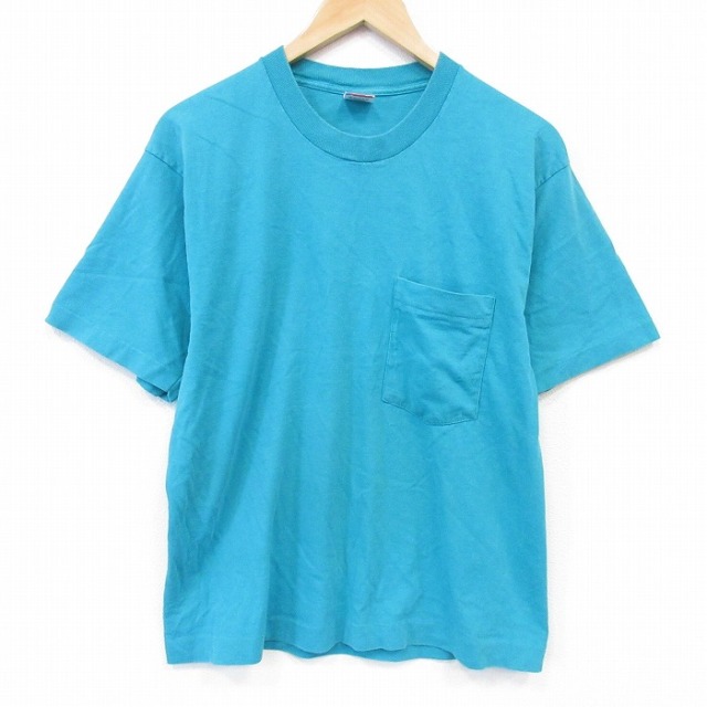 フルーツオブザルーム 90s 半袖Tシャツ 胸ポケット付き ライトブルー メンズL相当 | 古着