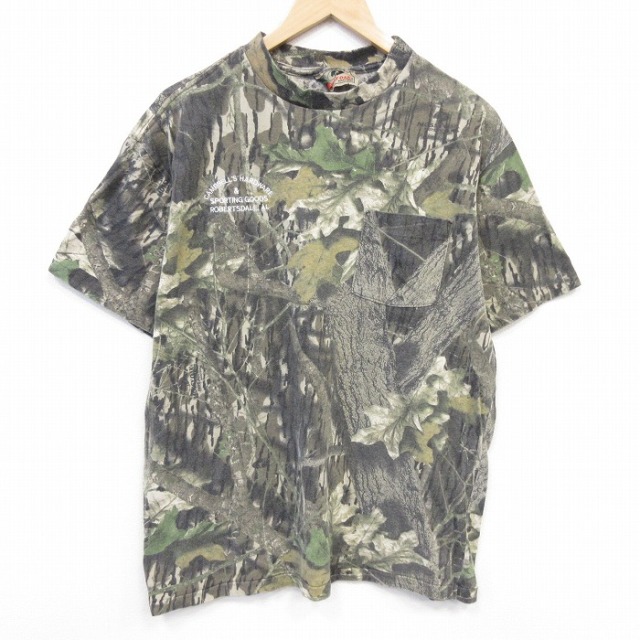 半袖Tシャツ 胸ポケット付き ブラウン迷彩 メンズXL相当 | 古着