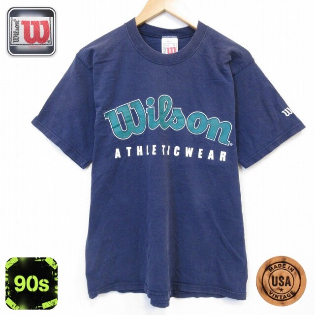 【20%OFF】ウィルソン 90s 半袖Tシャツ ビッグロゴ ネイビー メンズM相当 | 古着