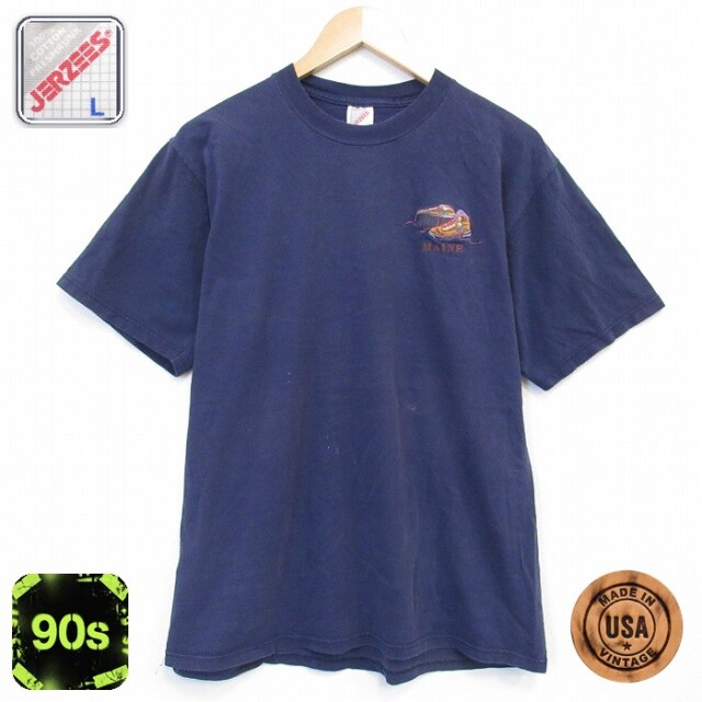 90s 半袖Tシャツ ブーツ ネイビー メンズL相当 | 古着