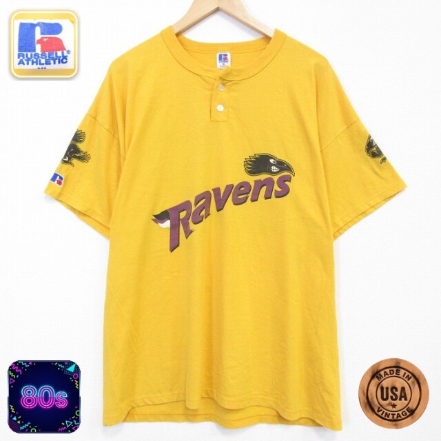 ラッセル 80s 半袖Tシャツ レイブンズ イエロー メンズXL相当 | 古着