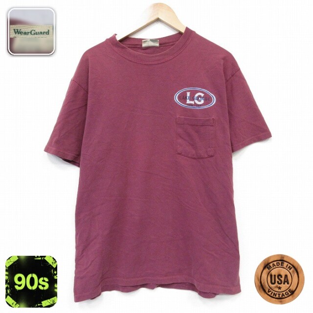 Wear Guerd 90s 半袖Tシャツ 胸ポケット付き バーガンディ メンズL相当 | 古着