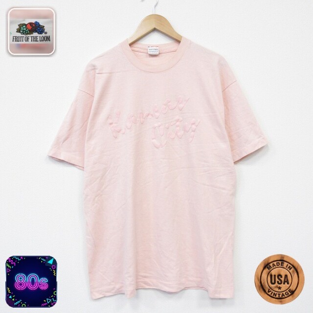 フルーツオブザルーム 80s 半袖Tシャツ カンザスシティ ピンク メンズXL相当 | 古着