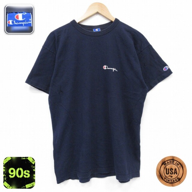 チャンピオン 90s 半袖Tシャツ ワンポイントロゴ ネイビー メンズL相当 | 古着